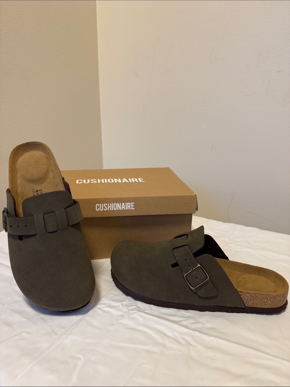 Cushionaire Olive Green Slip-On Buckle Clogs for Men